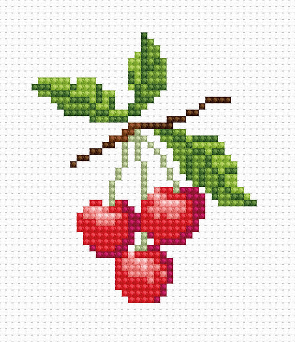 Cherry B016L Counted Cross-Stitch Kit with Aida canvas, Anchor threads, needle, and instructions.