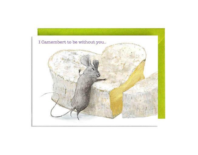 A set of 8 cheese-themed birthday cards featuring humorous puns, neatly packaged in a box with matching envelopes.