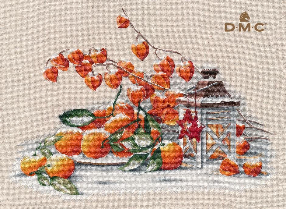 Christmas Eve 1417 Counted Cross Stitch Kit featuring linen canvas, colorful threads, and a needle for festive crafting.