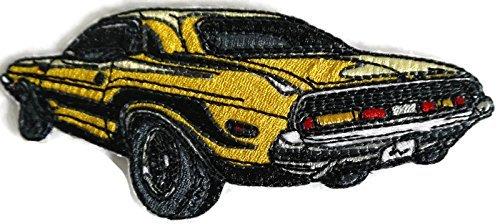 Classic 70 Dodge Challenger embroidered patch, featuring vibrant colors and intricate stitching, perfect for iron-on or sew-on applications.