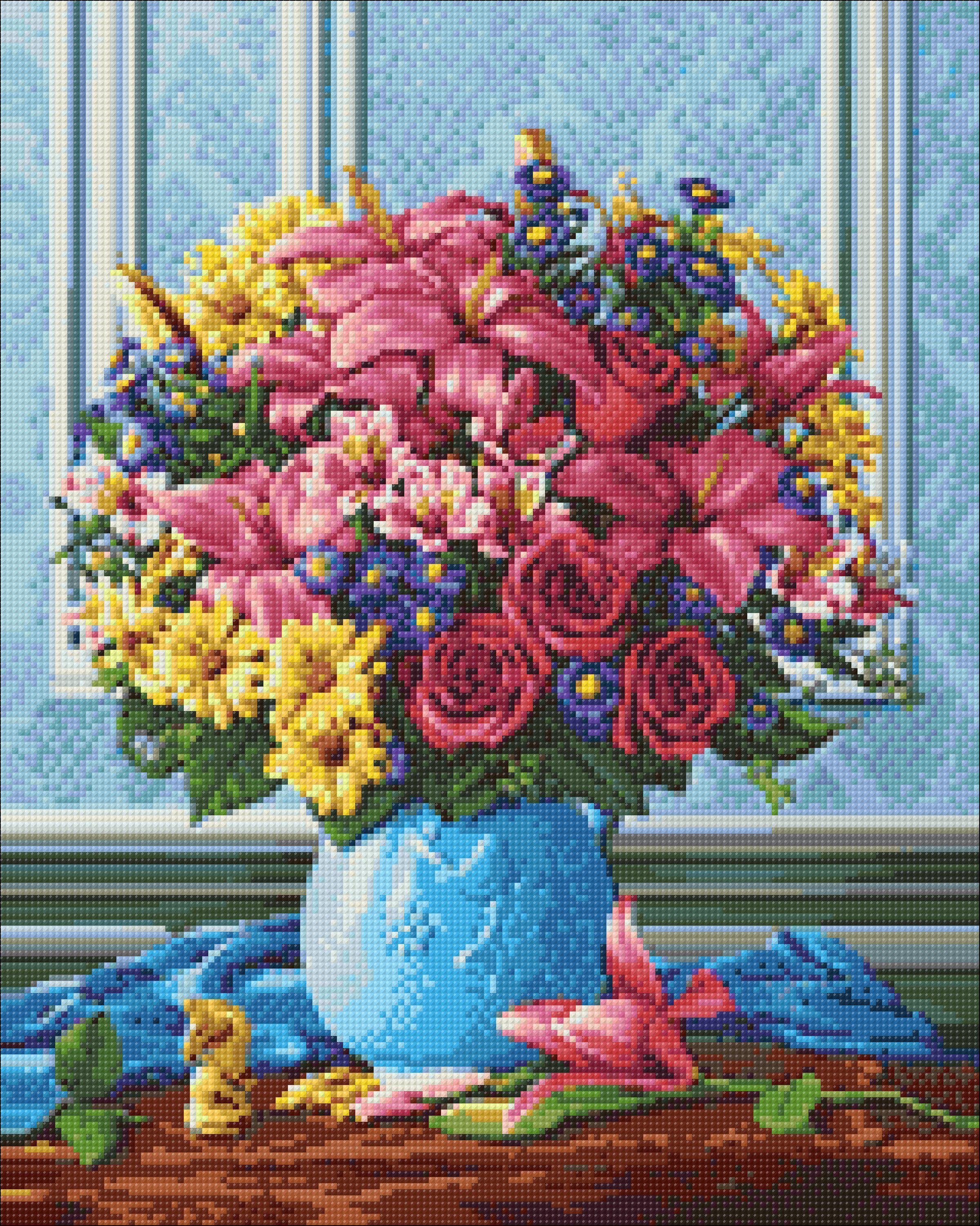 Colorful Bouquet WD2520 diamond painting kit with vibrant square rhinestones and detailed design canvas.