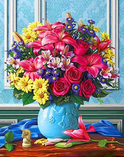 Colorful Bouquet WD2520 diamond painting kit with vibrant square rhinestones and detailed design canvas.