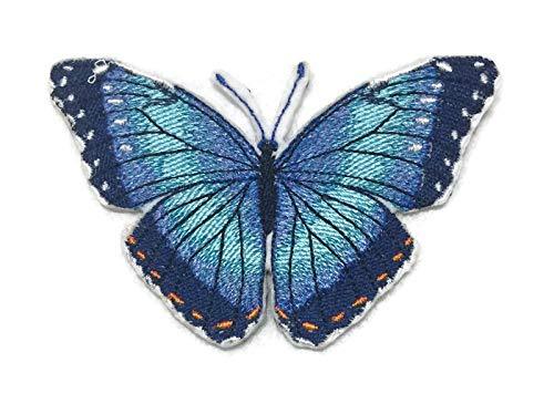 Colorful Blue Morpho Butterfly embroidered patch with intricate details, suitable for iron-on or sew-on applications.