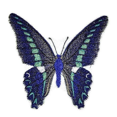 Colorful Blue Triangle Butterfly embroidered patch, showcasing intricate embroidery on a cotton base, ideal for iron-on or sew-on applications.