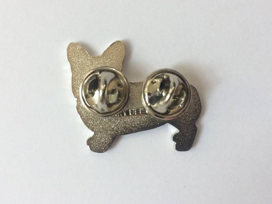 Corgi Hard Enamel Pin featuring a cute corgi design with the text 'Hey Corgeous!' on a silver metal background.