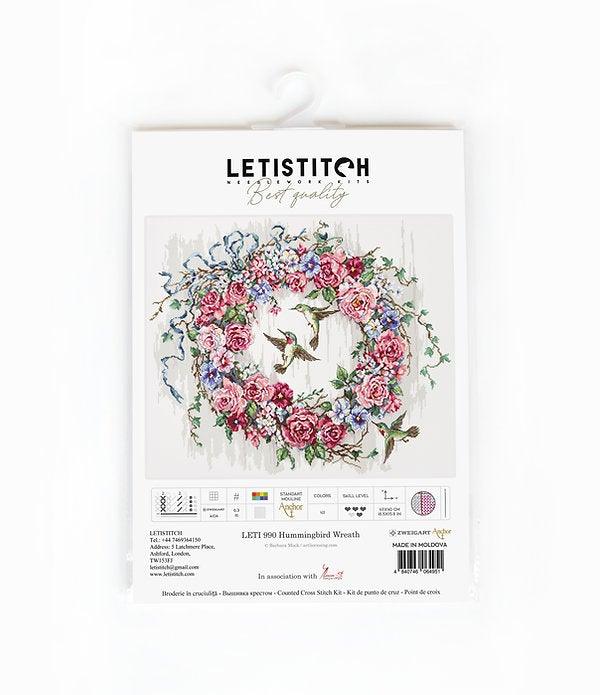 Counted Cross Stitch Kit featuring a Hummingbird Wreath design with vibrant colors and high-quality materials.