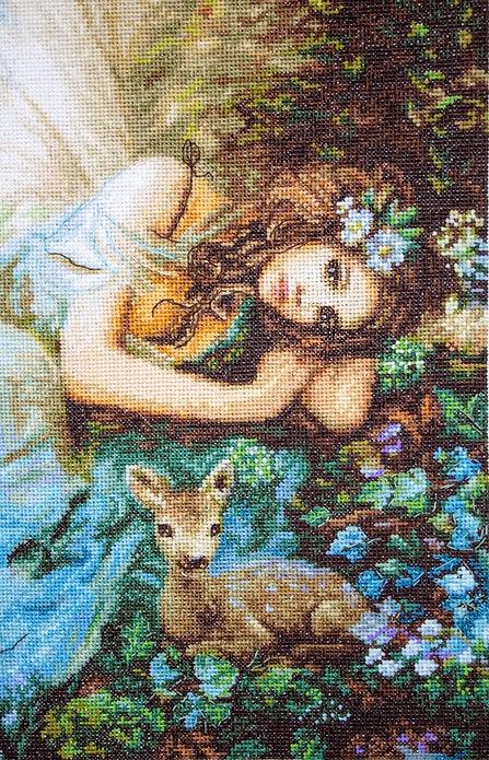 Counted Cross Stitch Kit Spring Fairy Leti960 featuring vibrant threads and canvas for crafting.