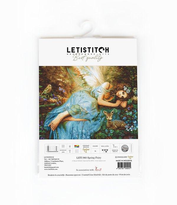 Counted Cross Stitch Kit Spring Fairy Leti960 featuring vibrant threads and canvas for crafting.