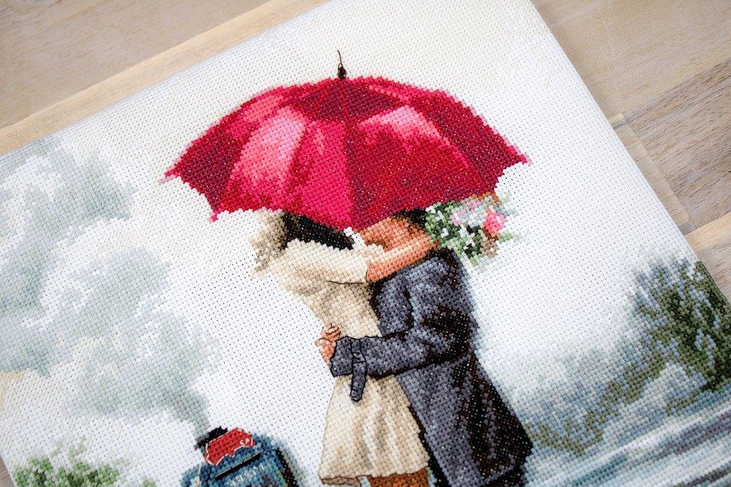 Couple on Train Station B2369L Counted Cross-Stitch Kit featuring vibrant colors and detailed design by Richard Macheil.