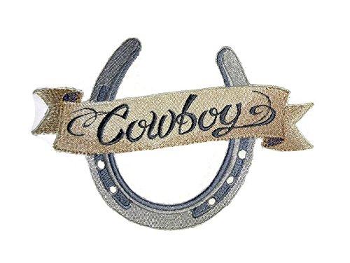 Cowboy Gear Horseshoe embroidered patch showcasing intricate design and vibrant colors, perfect for iron-on or sewing applications.