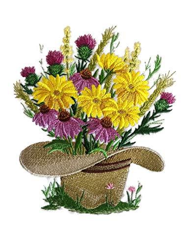 Cowboy Hat Bouquet embroidered patch featuring vibrant colors and intricate design, ideal for iron-on or sewing applications.