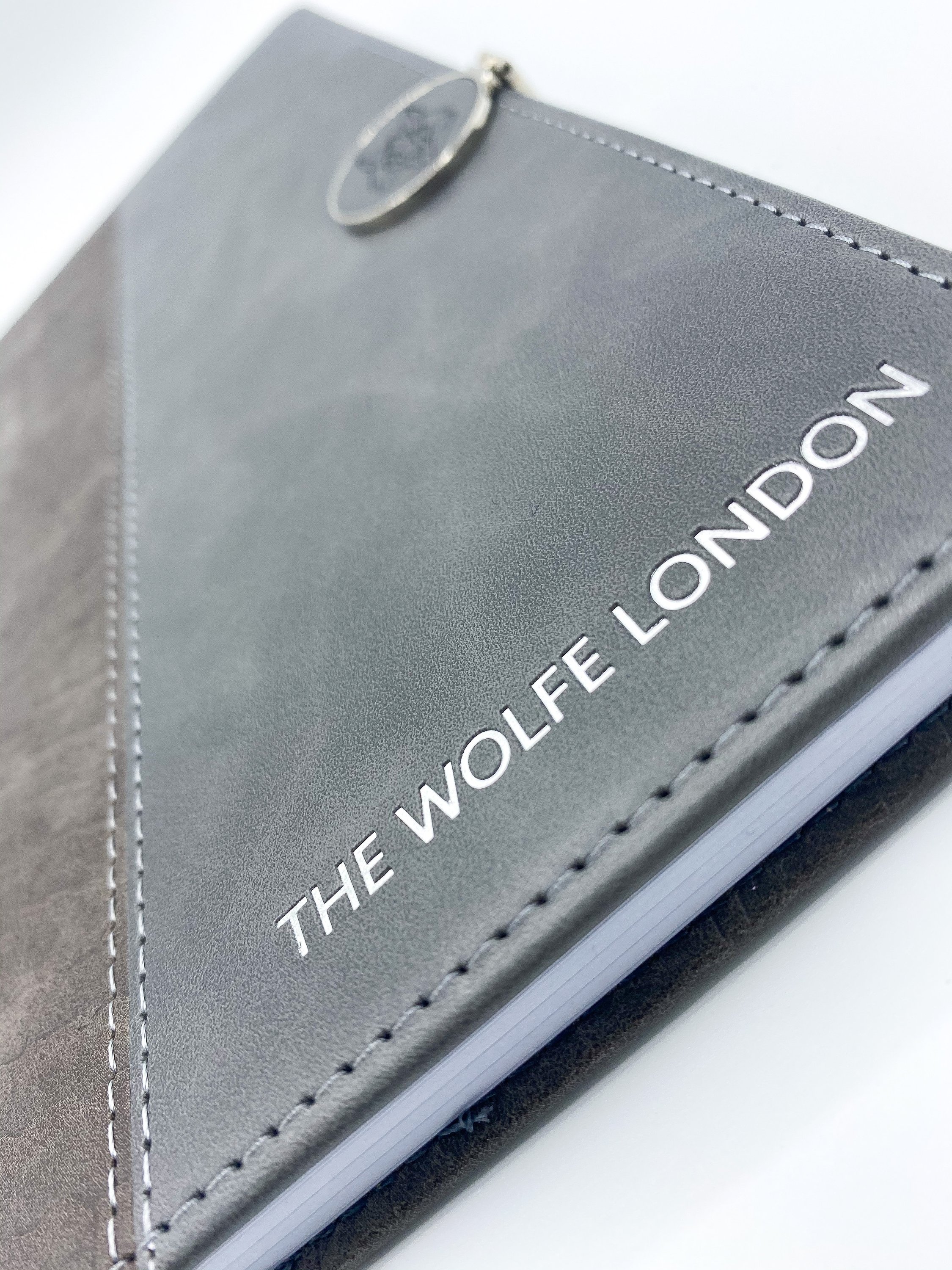 Crocodile Grey A5 Journal with half crocodile leather and half smooth leather cover, featuring a magnetic clasp and embossed logo.