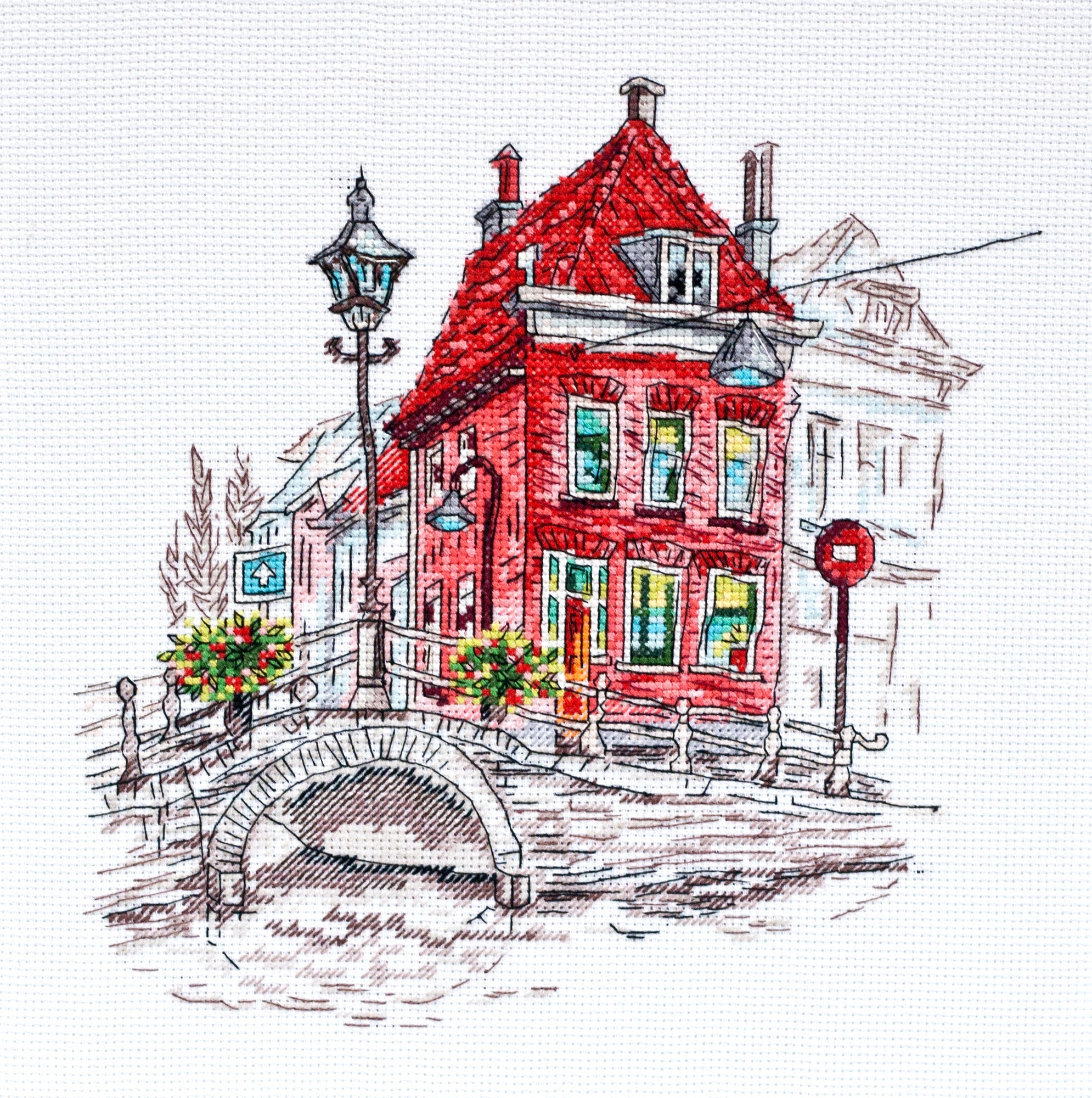 Cross-stitch kit Colored town-3 AH-148 featuring cotton canvas, vibrant floss, and symbol scheme for easy stitching.