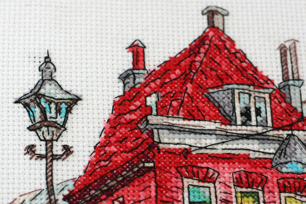 Cross-stitch kit Colored town-3 AH-148 featuring cotton canvas, vibrant floss, and symbol scheme for easy stitching.