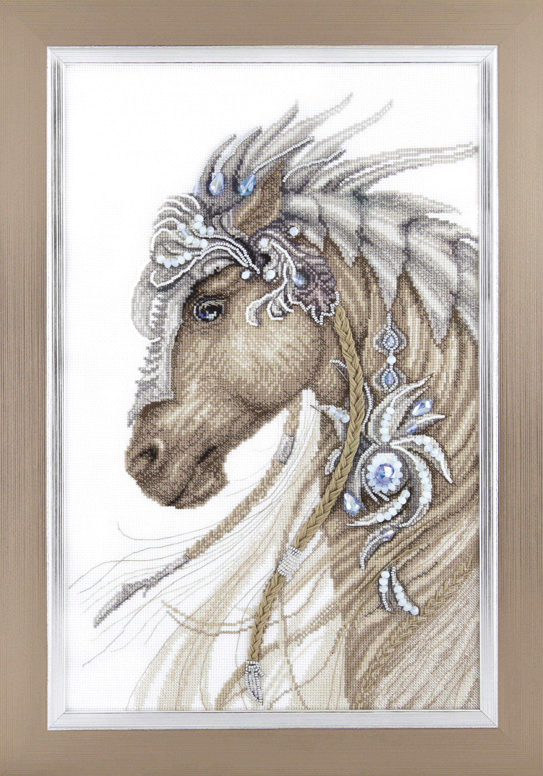 Cross-stitch kit M-291C featuring a 'Fantastic horse' design with colorful threads and beads.