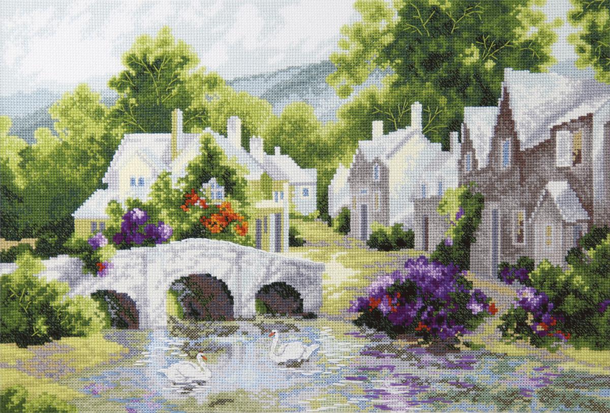 Cross-stitch kit M-347C 'Hospitable city' featuring Aida fabric, Madeira floss, and color symbol chart.