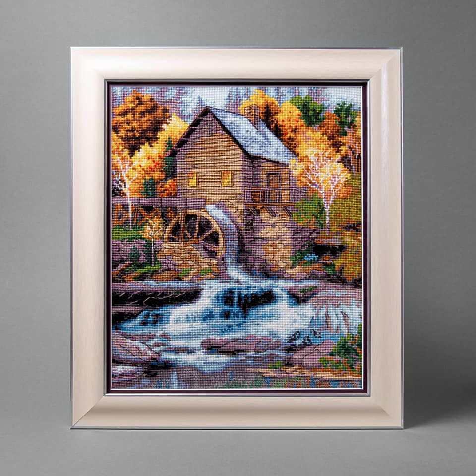 Cross-stitch kit M-457C 'Living water' featuring Aida fabric, Madeira floss, and a color symbol chart.