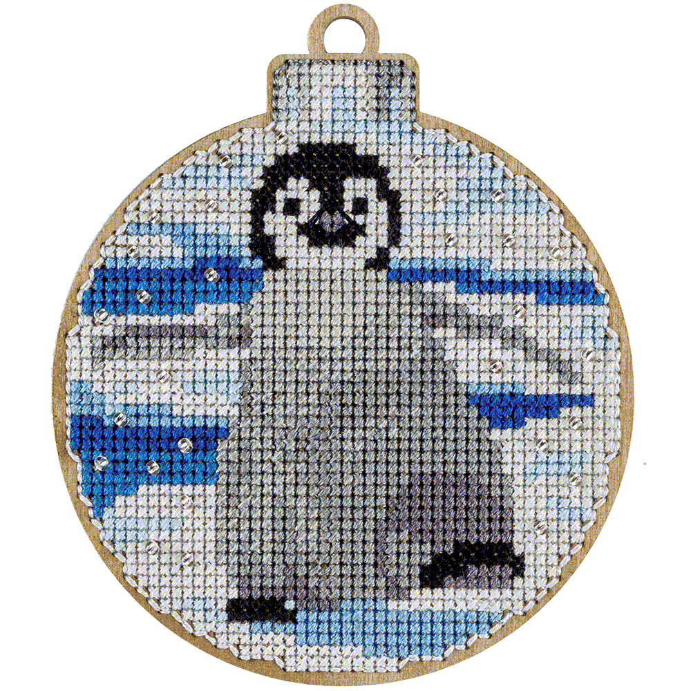 Cross-stitch kit on wood FLW-013 featuring a perforated plywood blank, colorful threads, beads, and embroidery tools for festive decorations.