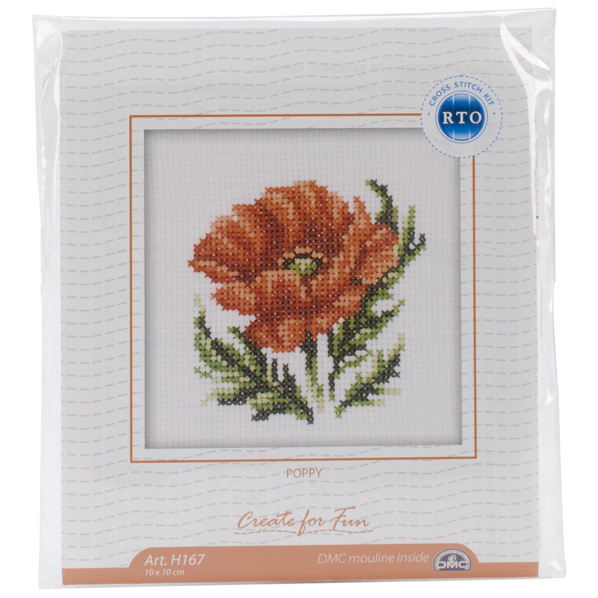 Cross-Stitch Kit 'Poppy' H167 featuring Aida 14 canvas, cotton threads, and a detailed chart for stitching.