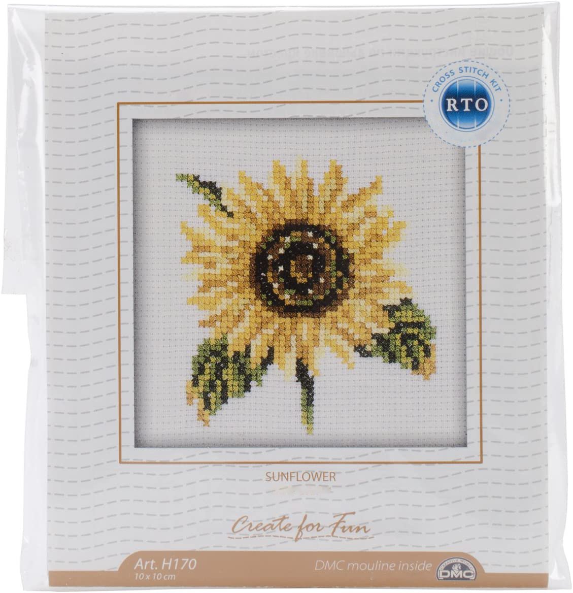 Cross-Stitch Kit 'Sunflower' H170 featuring Aida canvas, DMC threads, and sunflower design.