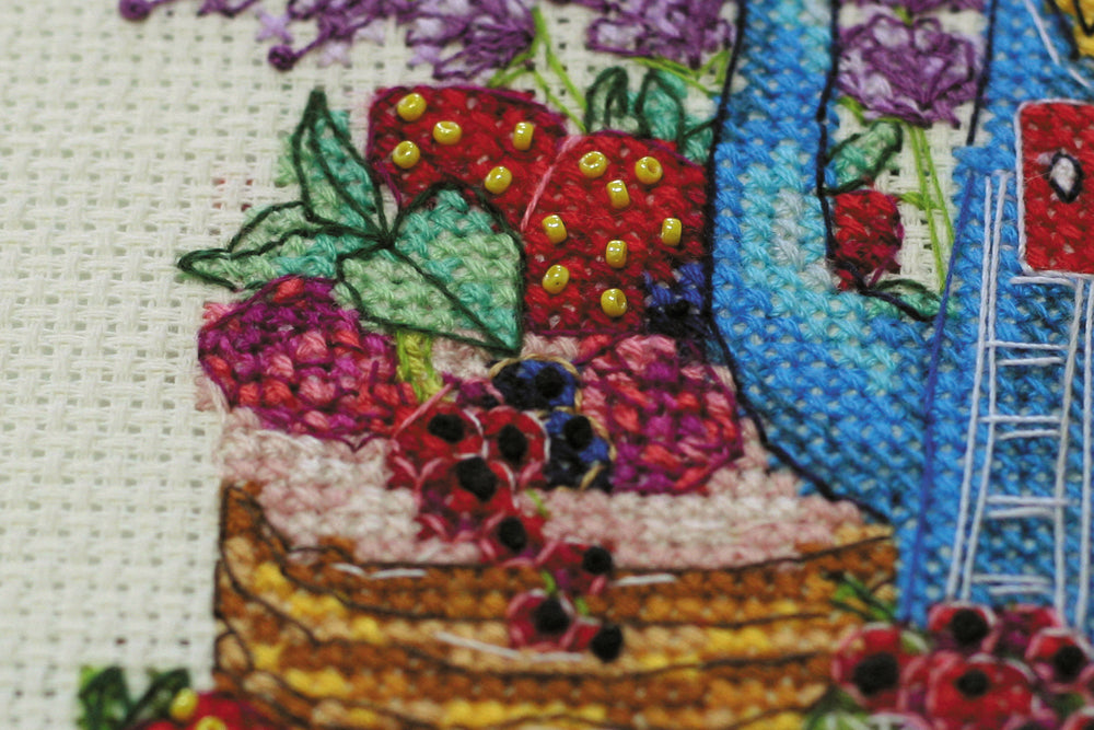 Sweet Morning Cross-stitch Kit AH-146 with cotton canvas, colorful floss, and beads.