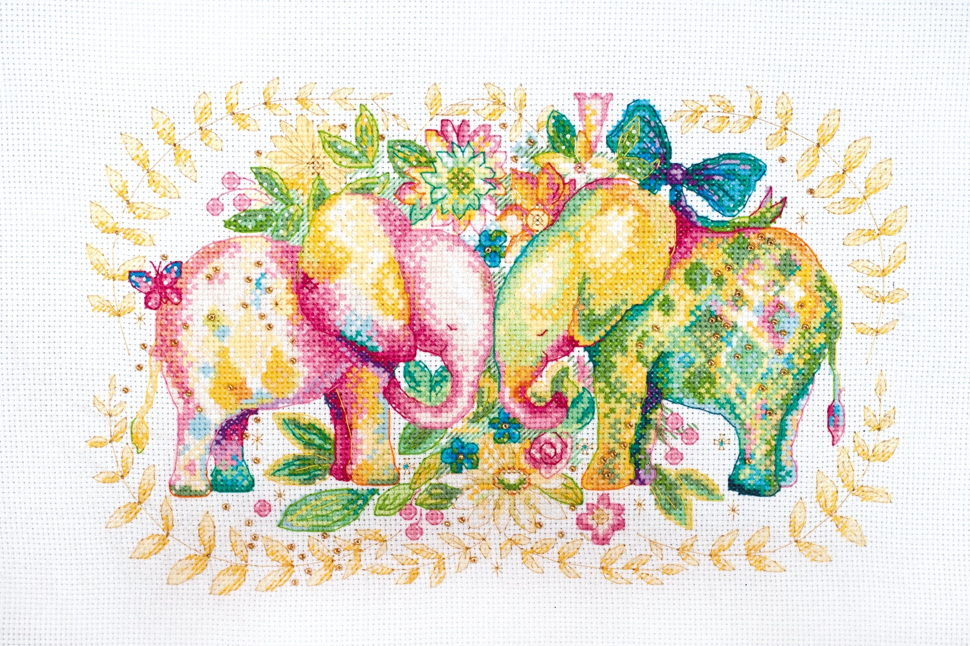 Tender Feelings cross-stitch kit AH-102 featuring cotton canvas, colorful floss, and decorative beads.