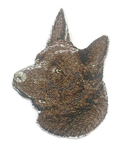 Custom embroidered patch featuring an Australian Kelpie dog portrait, ideal for iron-on or sew-on applications.