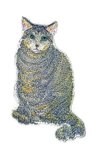 Custom embroidered patch featuring a detailed brown tabby cat design, suitable for iron-on or sew-on application.