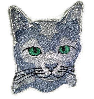 Custom Cat Portraits embroidered patch featuring a Kort Cat Face design, ideal for iron-on or sew-on application.