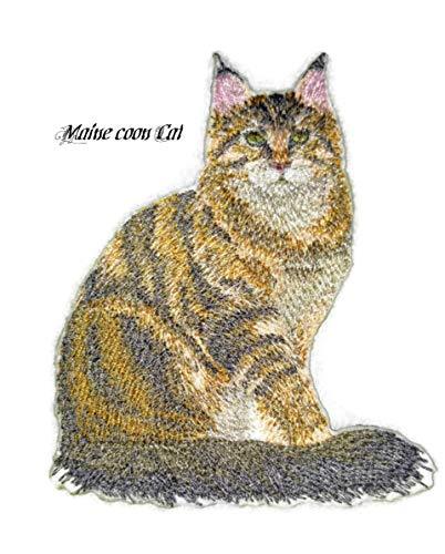 Custom embroidered patch featuring a Maine Coon Cat design, suitable for iron-on or sew-on application on garments.