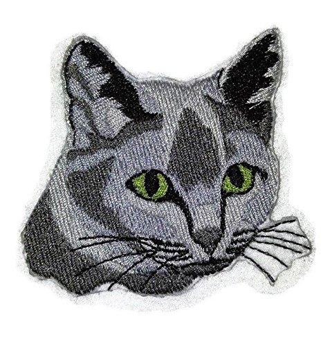 Custom embroidered patch featuring a detailed Russian cat face design, suitable for iron-on or sew-on application on garments.