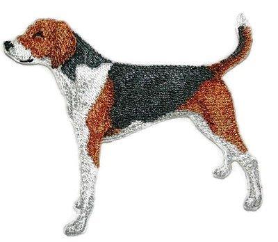 Custom American Foxhound embroidery patch, 4.5 inches, featuring detailed stitching and vibrant colors, suitable for iron-on or sew-on application.