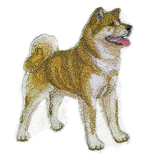 Custom Akita dog portrait embroidery patch, iron-on or sew-on, featuring intricate design and vibrant colors.