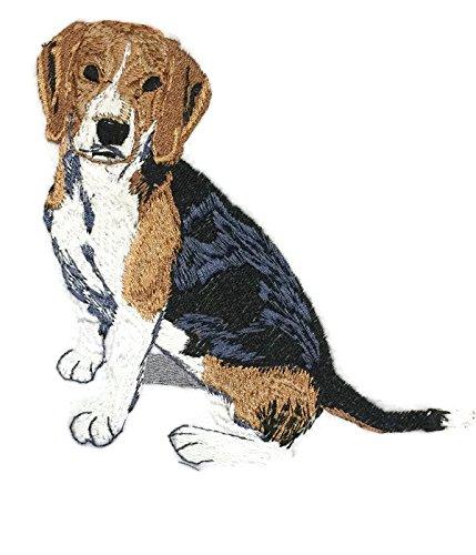 Custom embroidered Beagle portrait patch, showcasing vibrant colors and intricate details on a cotton base, ideal for garments.