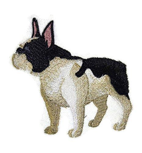 Custom embroidery patch featuring a French Bulldog design, suitable for iron-on or sew-on application on garments.