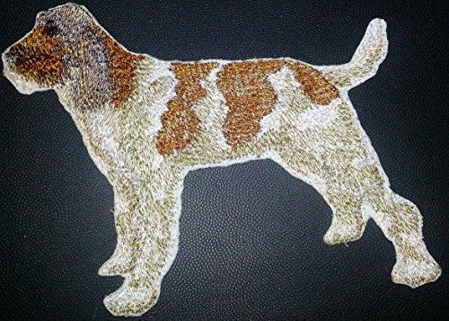 Custom embroidered patch featuring a Spinone Italiano dog design, suitable for iron-on or sew-on application on garments.