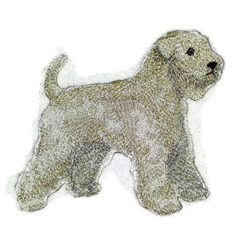 Custom embroidered patch featuring a Wheaten Terrier design, suitable for iron-on or sew application.