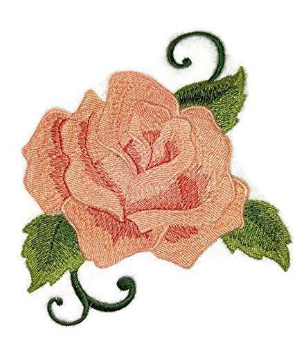 Custom Peach Single Rose Embroidered patch on a garment, showcasing vibrant colors and intricate embroidery.