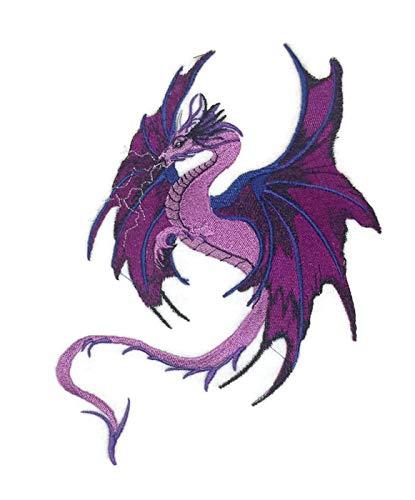 Custom Purple Lightning Dragon embroidered patch on a cotton base, showcasing vibrant colors and intricate design.