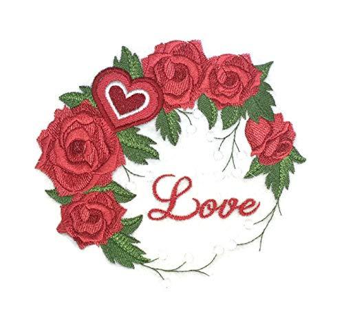 Custom Roses of Love Wreath embroidered patch featuring vibrant roses on a cotton base, ideal for iron-on or sewing applications.