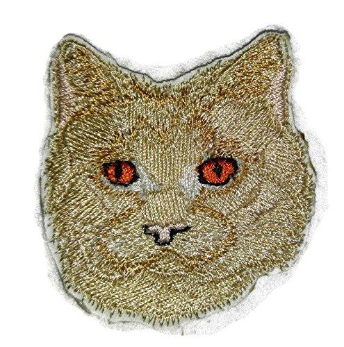 Custom embroidered patch featuring a shorthair tabby cat face, ideal for iron-on or sew-on application.