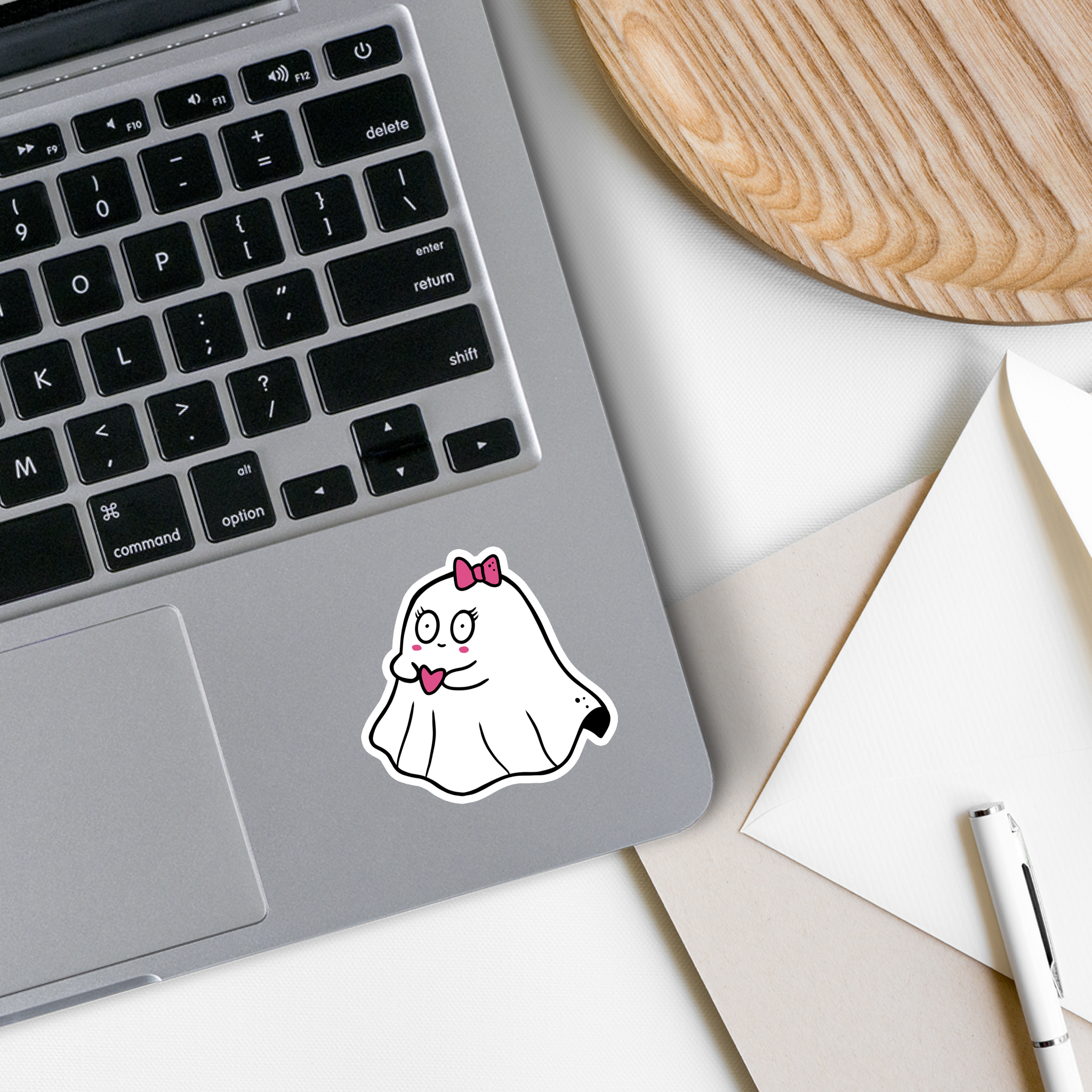 Cute Ghost Girl Vinyl Sticker on a white background, showcasing its vibrant colors and matte finish.