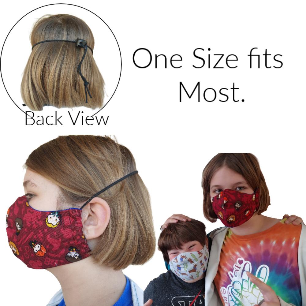 Day Drinking Face Mask with Pocket, handmade from 100% cotton, featuring a head harness for secure fit and a pocket for additional filters.