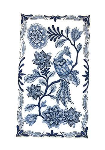 Delft Blue Bird and Flowers embroidered patch, showcasing intricate embroidery on a cotton base, ideal for iron-on or sewing applications.