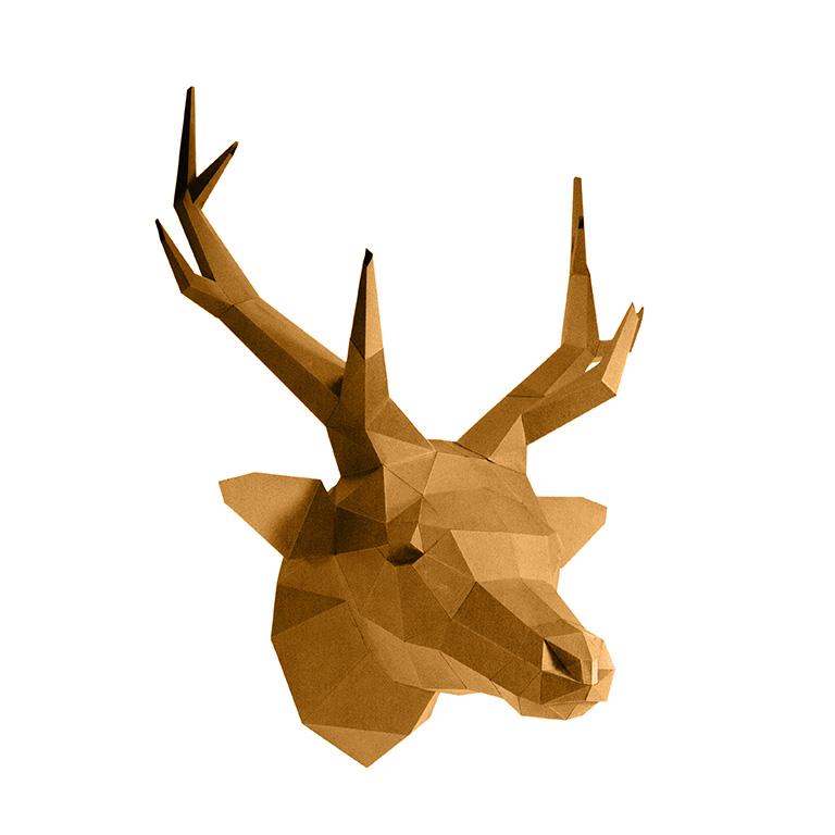 GOLD Limited Edition Deer Head Wall Art, a 3D origami design made from fortified paperboard, showcasing a chic and contemporary trophy look.