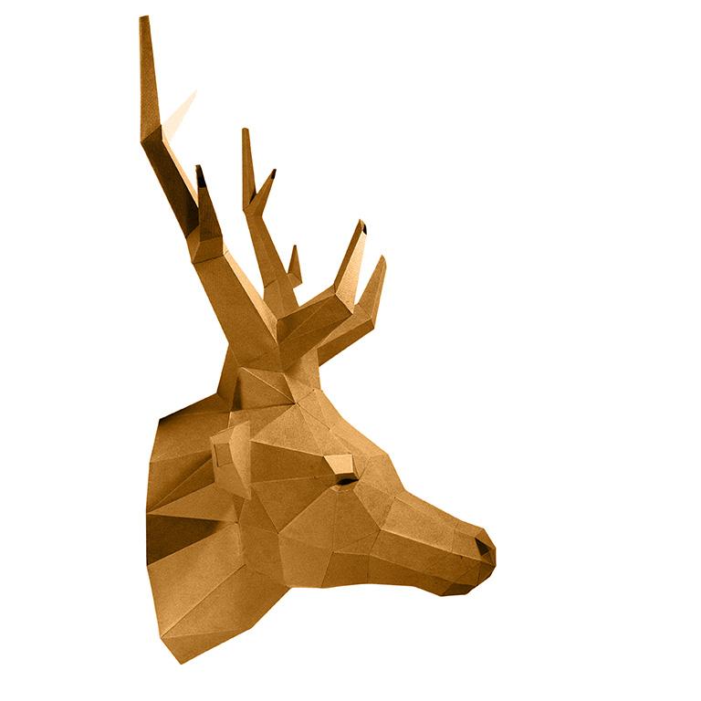 GOLD Limited Edition Deer Head Wall Art, a 3D origami design made from fortified paperboard, showcasing a chic and contemporary trophy look.