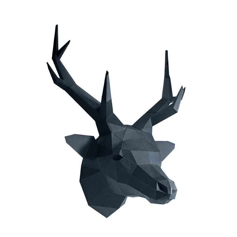 Grey Sapphire Deer Head Wall Art, a 3D origami design made from strong paperboard, showcasing a stylish and cruelty-free trophy.