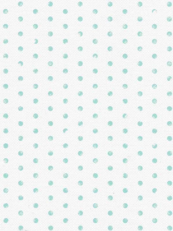 Designer Printed AIDA Canvas featuring green polka dots on a white background, perfect for cross stitch projects.