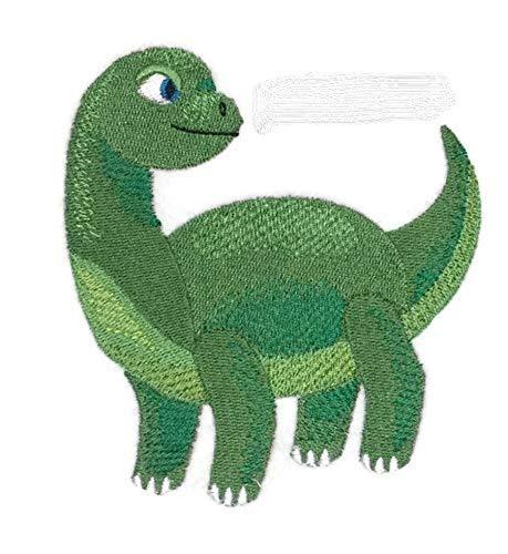 Embroidered patch featuring a detailed Brontosaurus portrait, perfect for iron-on or sewing onto garments.