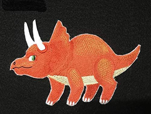 Embroidered Triceratops patch with vibrant colors and intricate details, perfect for iron-on or sewing onto garments.